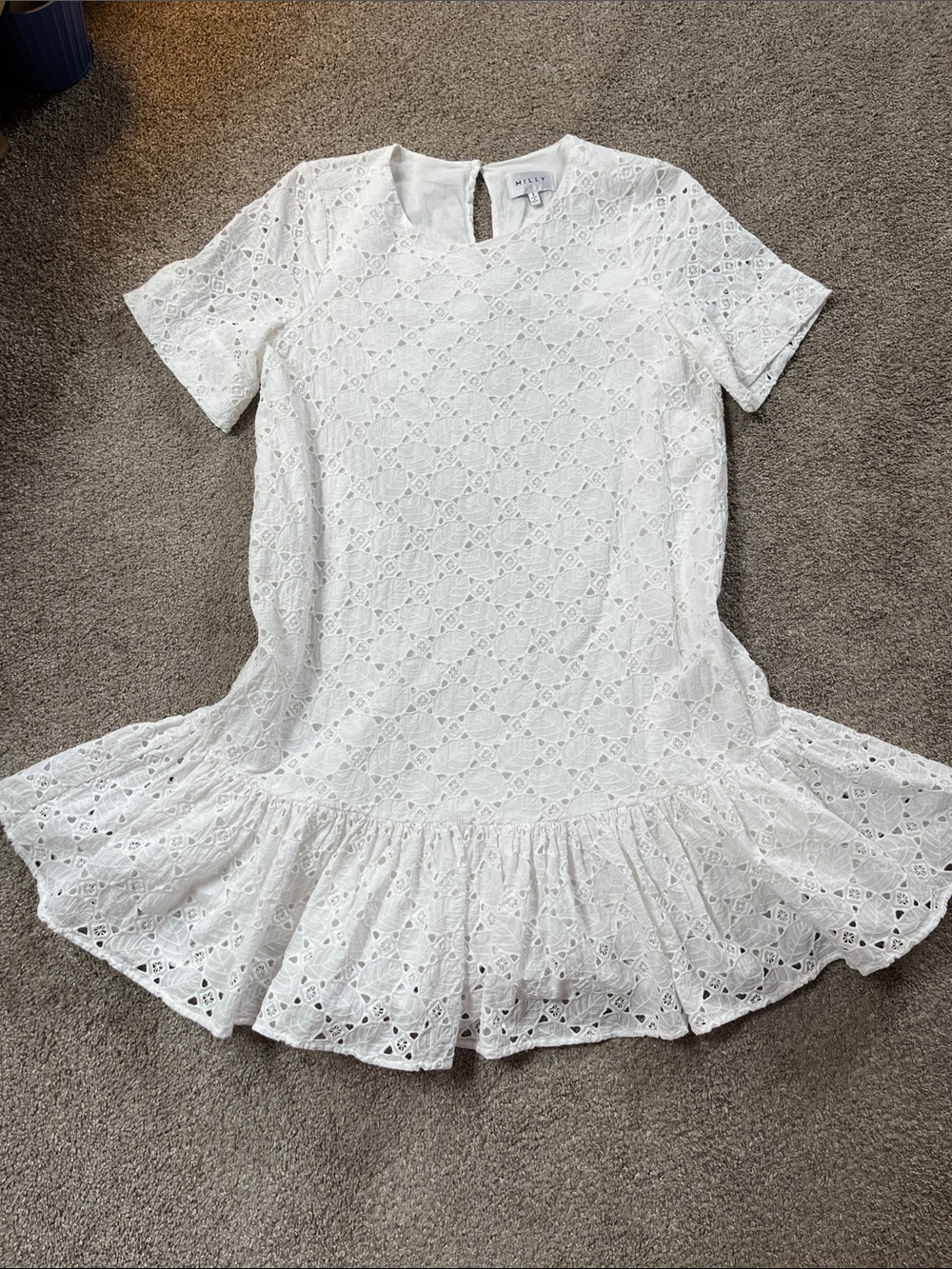 Milly CeCe Leaf Eyelet 💯%Cotton sz8 Mega Ruffled Flounce Hemline